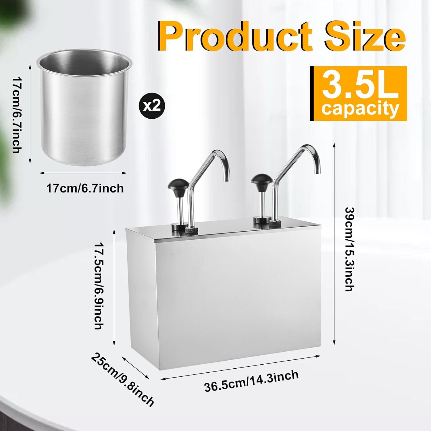 Generisch Saucenpumpspender aus Edelstahl, 3,7 l, ideale Gewürzstation für Ketchup, Salaessings, Marmeladen und Gewürzsoßen, langlebiges und stilvolles Design