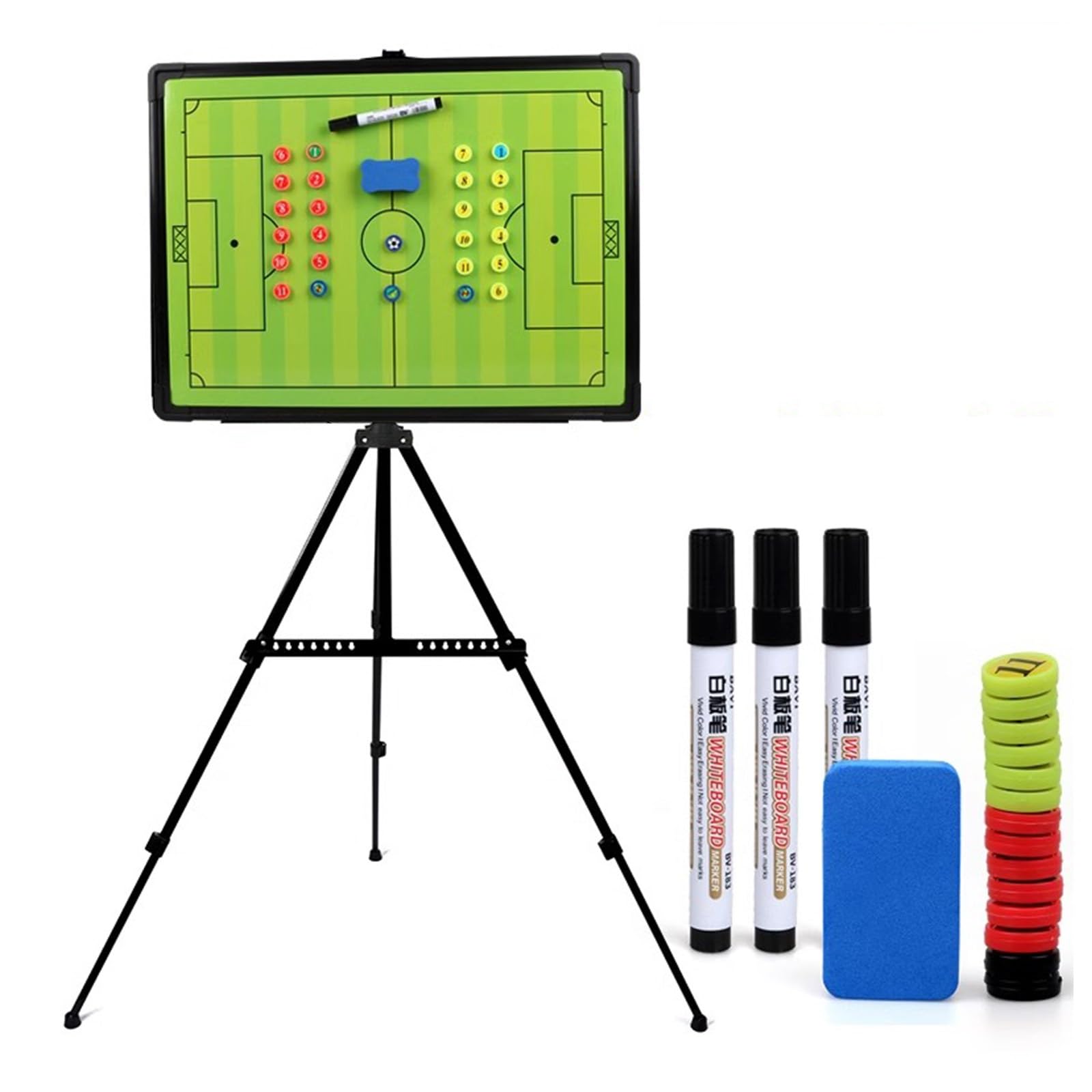 Pizarra Tactica Entrenador Futbol, Pizarra Magnetica Futbol con Soporte, Piezas De Ajedrez, Rotulador, Borrador Y Bolsa de Almacenamiento, Adecuado para Competición Y Entrenamiento
