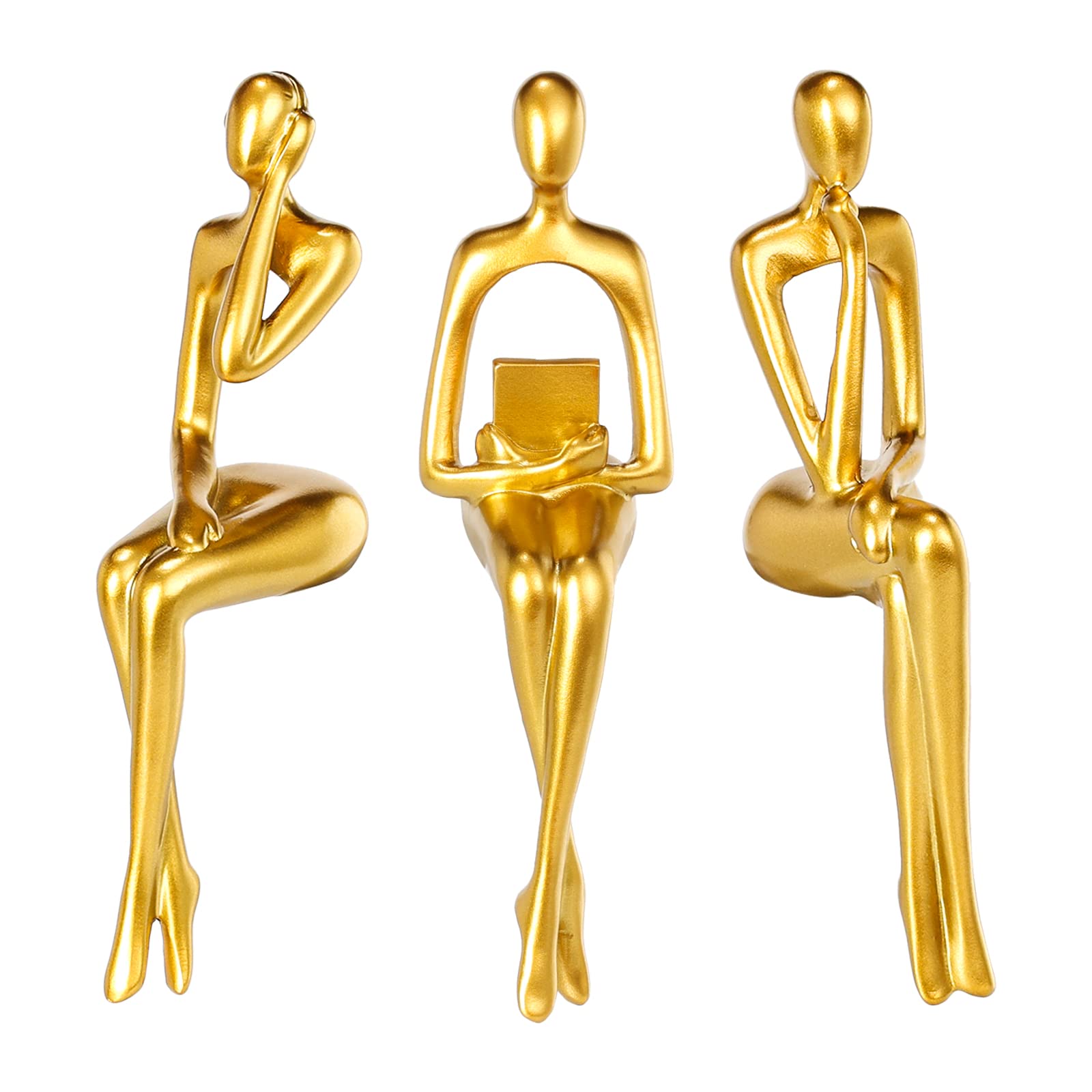 BMLCGJ Thinker Statue Gold Decor Abstract Art Sculpture, Golden Resin Collectible Figurines for Home Living Room Office Shelf Decoration,Great Gift Ideas (Sitting Posture-Gold)