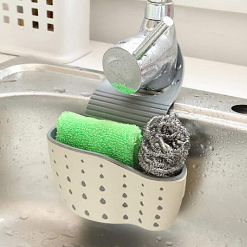 VANVENE Kitchen Sink Shelf Soap Sponge Drain Rack Holder Double Decker Hanging Basket Storage Suction Cup Kitchen Organizer Sink Accessories Wash Dropshipping (off white-1 Pocket)