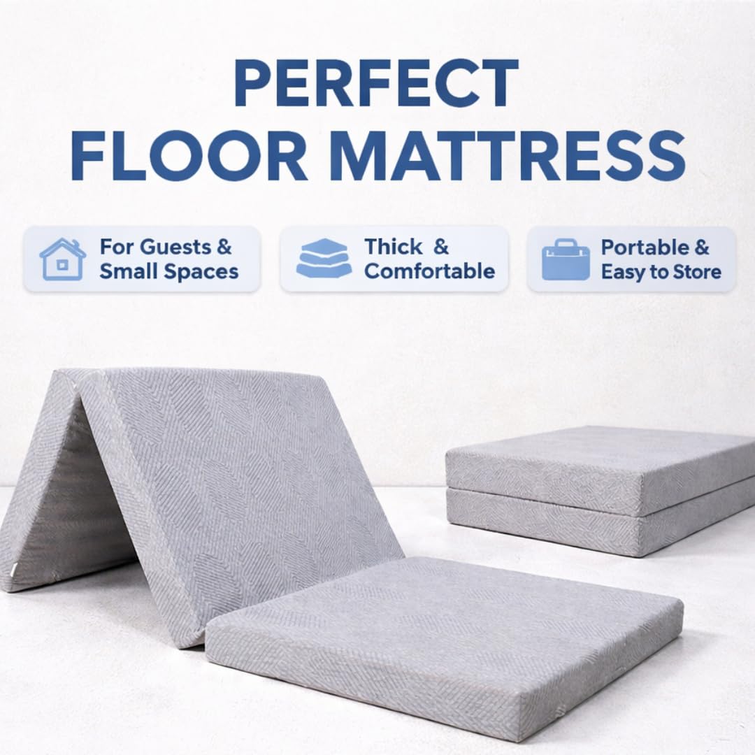 Sleepezee Premium Tri Fold Foldable Foam Mattress for Single Bed | Folding Single Bed Matterss for Sleeping on Floor, Travelling, Light Weight Soft Mattress (Space Grey, 72x36x2) 1