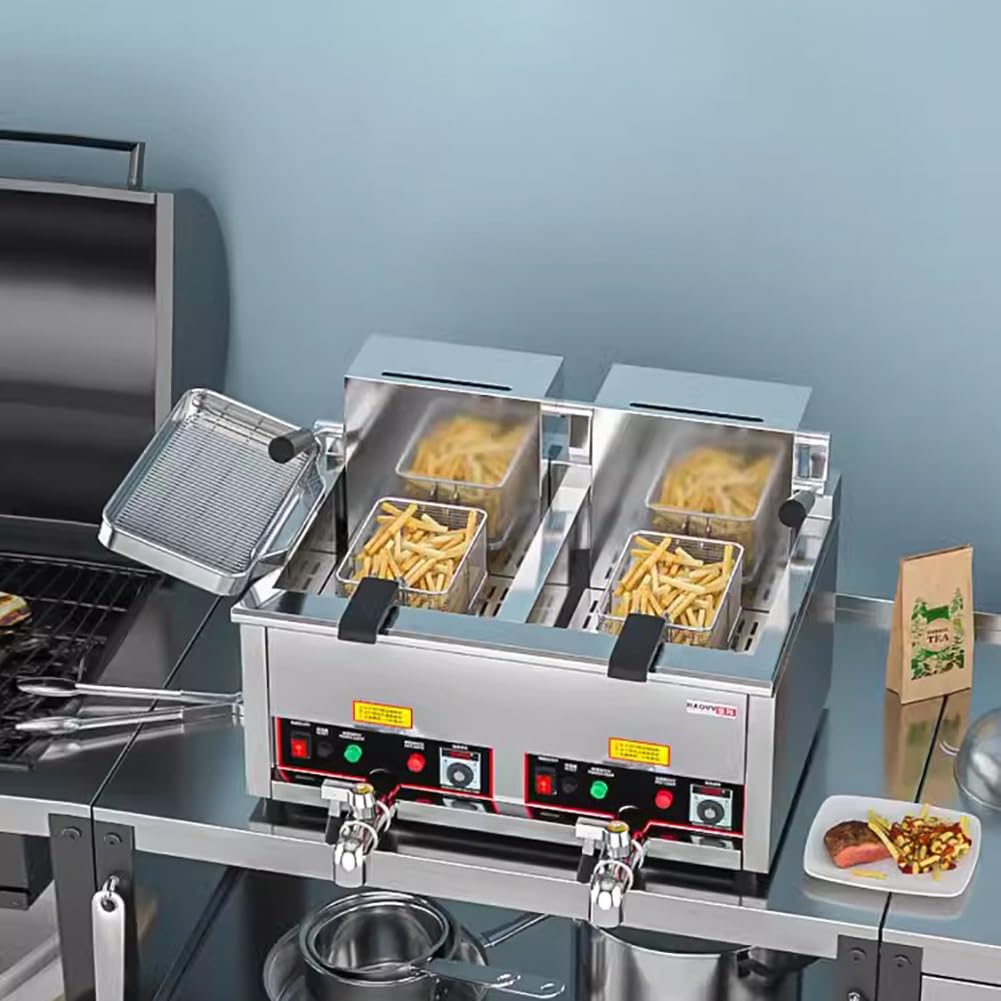Friggitrice commerciale, vasca per frittura professionale da banco, macchina per friggere patatine fritte in acciaio inossidabile, friggitrice a gas/GPL con rubinetto dell'olio, friggitrice a gas tr