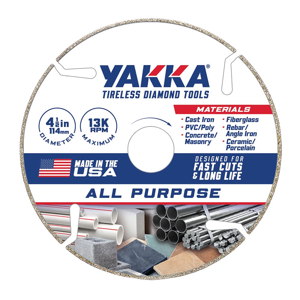 Yakka 4.5 Inch All Purpose Diamond Blade cuts virtually All Materials, Made with Advanced Electroplating Technology for a Long Life & Comes with 7/8
