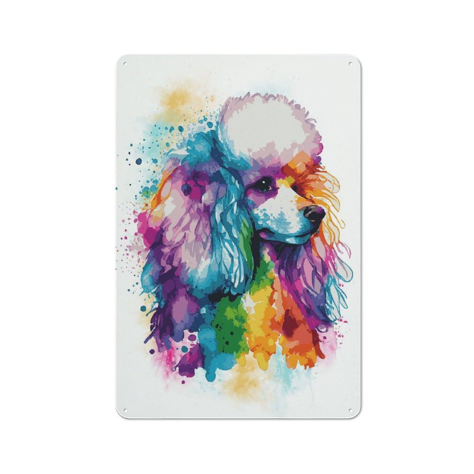 Junmoney Style-3 Colorful Poodle Painting Rustic Metal Sign 30X20cm For Café Or Restaurant, Suited To Café Owners And Decorators