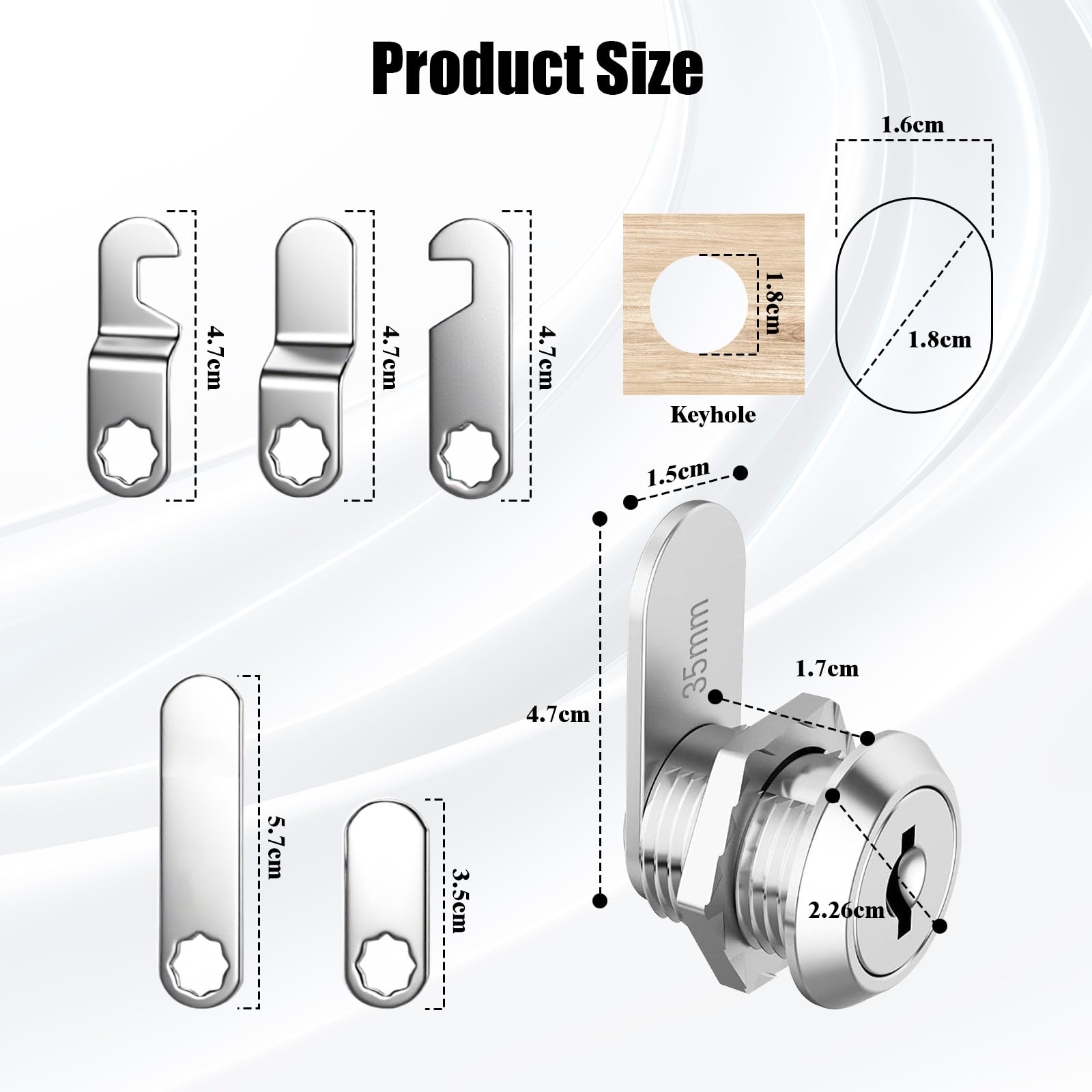 2 Piezas Cerradura Buzón 16mm, Cerradura Taquilla Vestuario, Por Pieza con 4 Llaves y 5 Placas Diferentes, Bombin Buzon, Cerradura de Levas para Gabinetes de Archivos y Taquillas Muebles