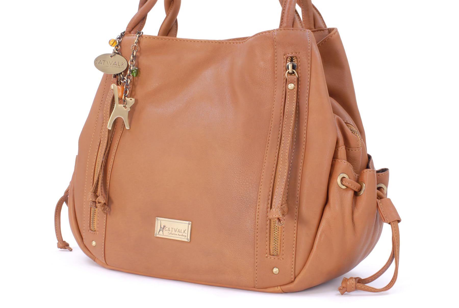 Catwalk Collection Handbags - Bolso de Hombro de Piel de Mujer - Tote Bag Grande con Cremallera - Bolso Diario - Multibolsillos - Caz