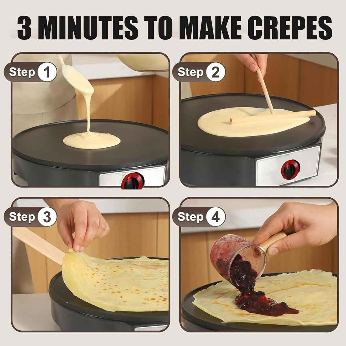 Máquina de crepes y panqueques a gas de 15.7 pulgadas, plancha antiadherente de temperatura ajustable para negocios, fiestas, perros calientes, huevos