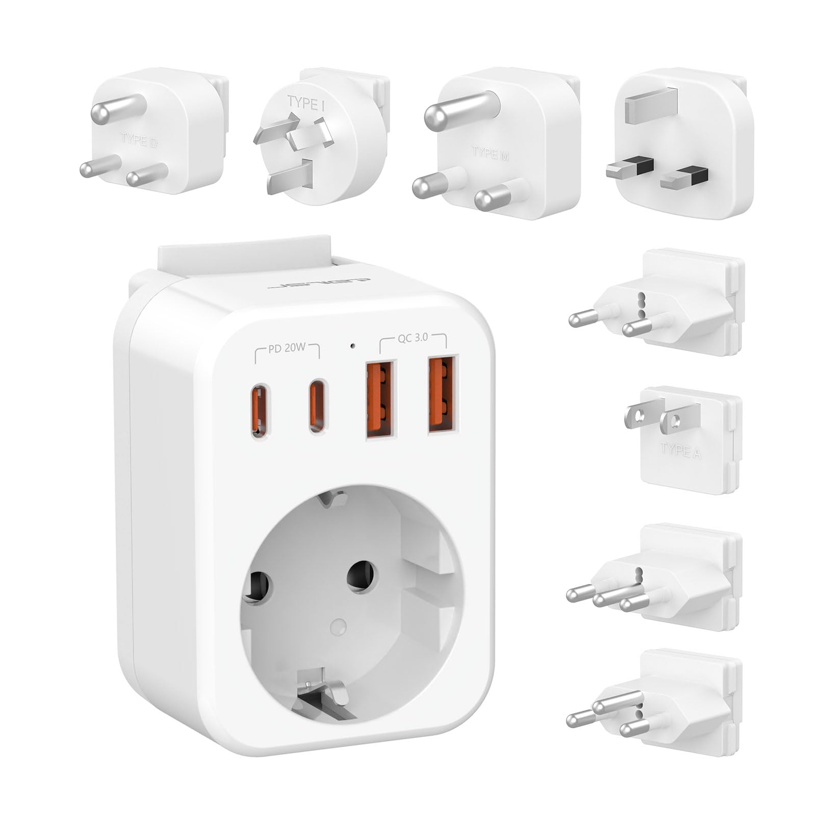 EPICKA Reisadapter Wereldwijd, Universele Reisstekkeradapter 30W, Internationale Stopcontactadapter met 3 USB-C, 2 USB-A, Universele Reisstekker voor Duitsland VS Thailand Australië TA-105C, Zwart