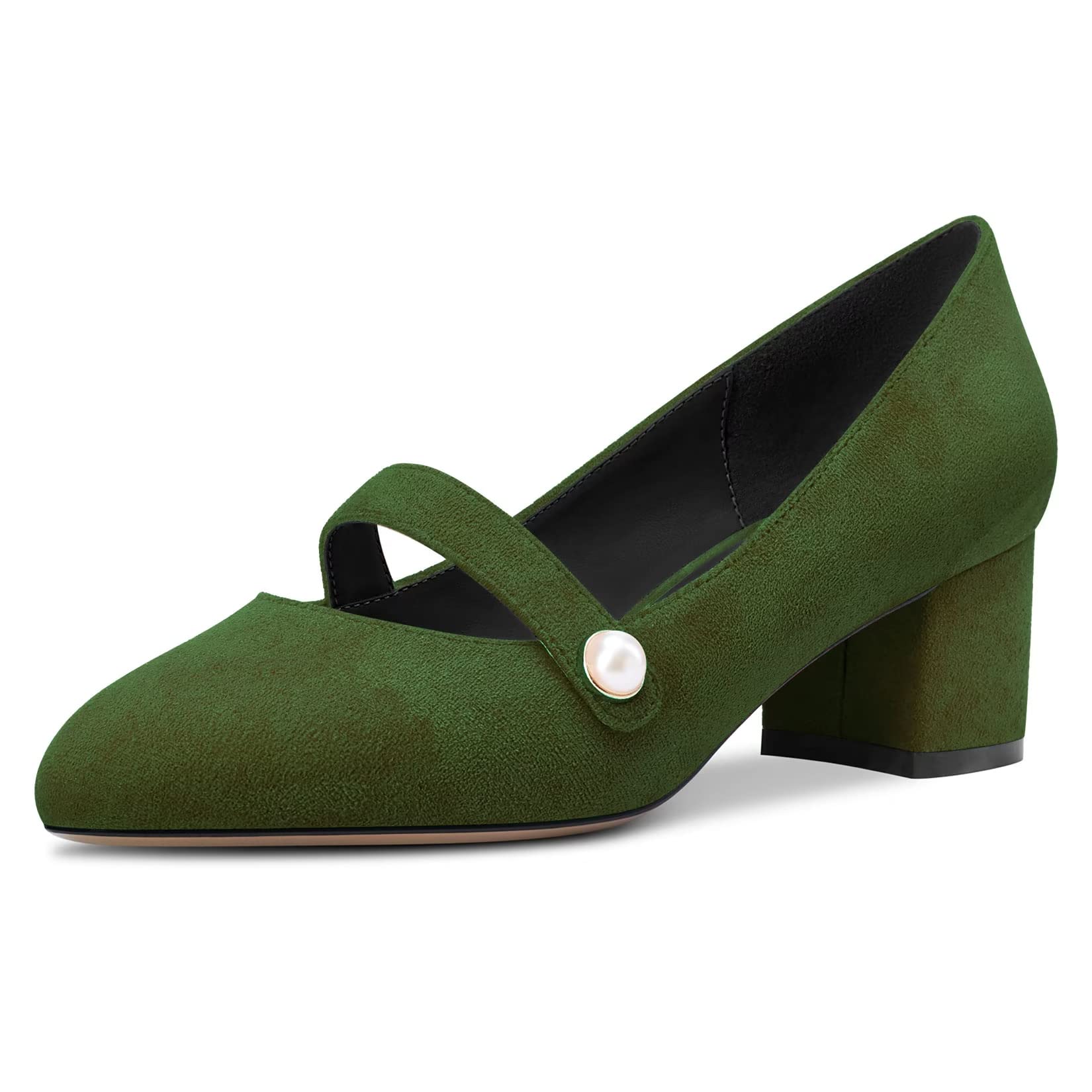 NobleOnly Mujer Cerrado el Dedo del pie Redonda Punta Medio Chunky Ancho Heel Mary Jane Pumps Cute Dress Oficina Fiesta Zapatos 5 CM Heels