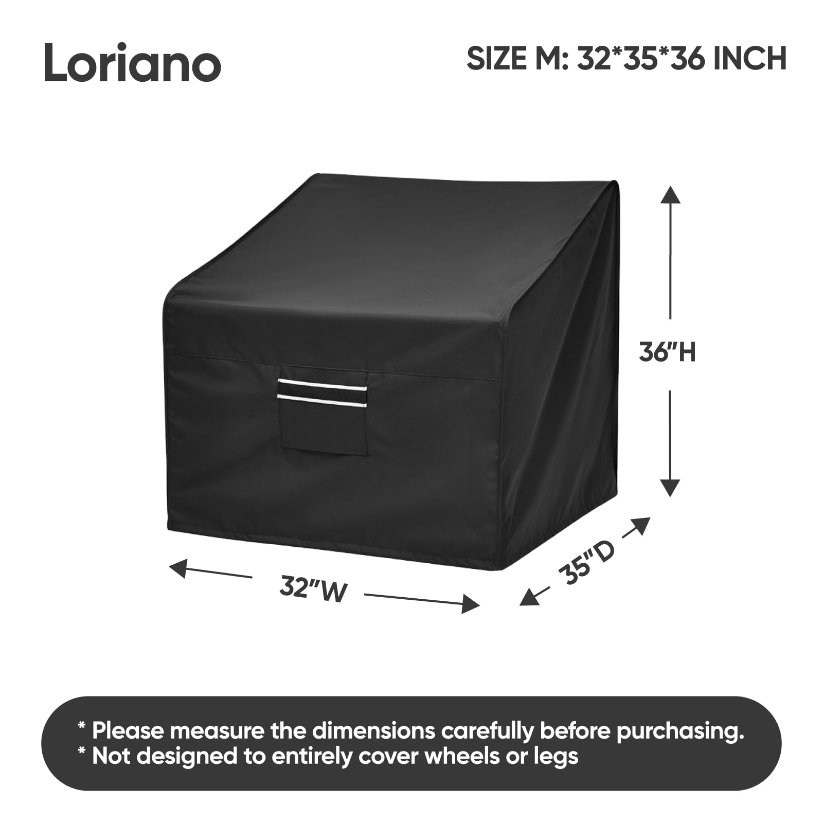 loriano Lot de 2 housses de chaise de patio imperméables pour meubles d'extérieur - Housses de meubles de patio - Convient comme chaise longue de pelouse - Noir - Taille M