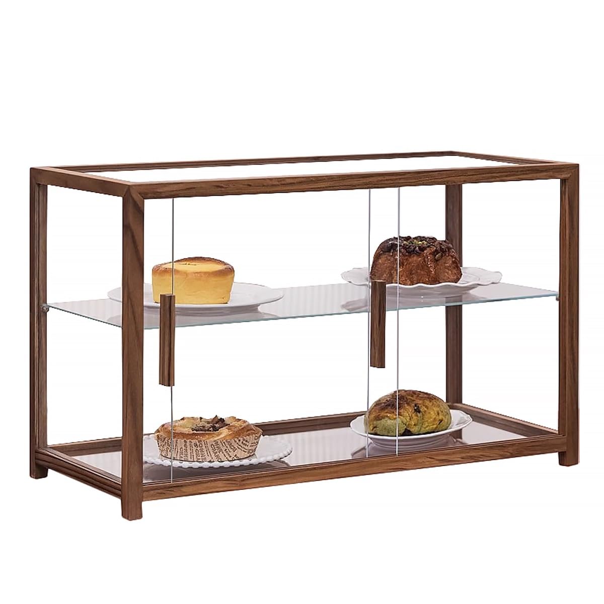Witryna do wypieków i ciasteczek 60 cm (23,6 cala), 2 poziomy z przezroczystego szkła, styl retro, idealna do deserów, kawy i pączków.