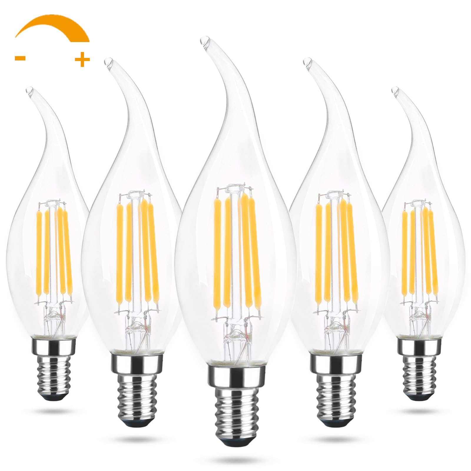 LED Chandelier Light Bulbs, E12 Candelabra Bulb 60 Watt Equivalent, 4000K Natural White 600LM E12 LED Bulb Dimmable, Vintage LED Filament C35T/CA10 Candle Light Bulbs, 5 Pack