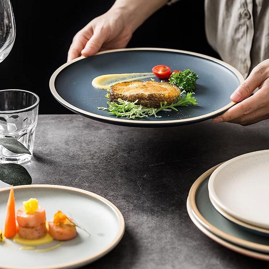 Beautiful Ceramic 10Inch Dessert Plates Set for Salad Pasta Steak and Appetizer Serving Plates Kitchen Porcelain Dishes Assorted Colors Dishes Dessert Plates/Blue/8.23Inch