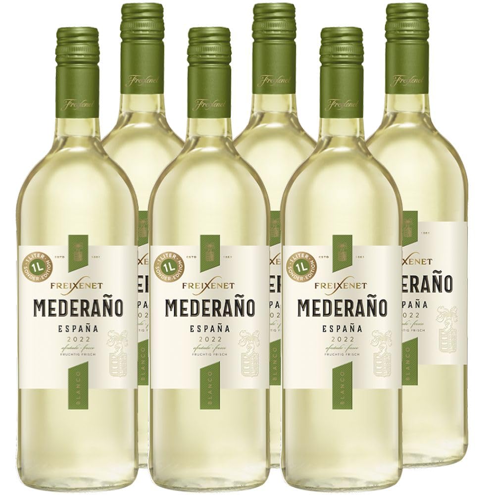 Freixenet Mederaño Blanco Weißwein halbtrocken (6 x 1,0L) – Spanischer Weißwein mit fruchtigem Aroma von Birne & Pfirsich – geeignet zu leichten Speisen & Sommersalaten
