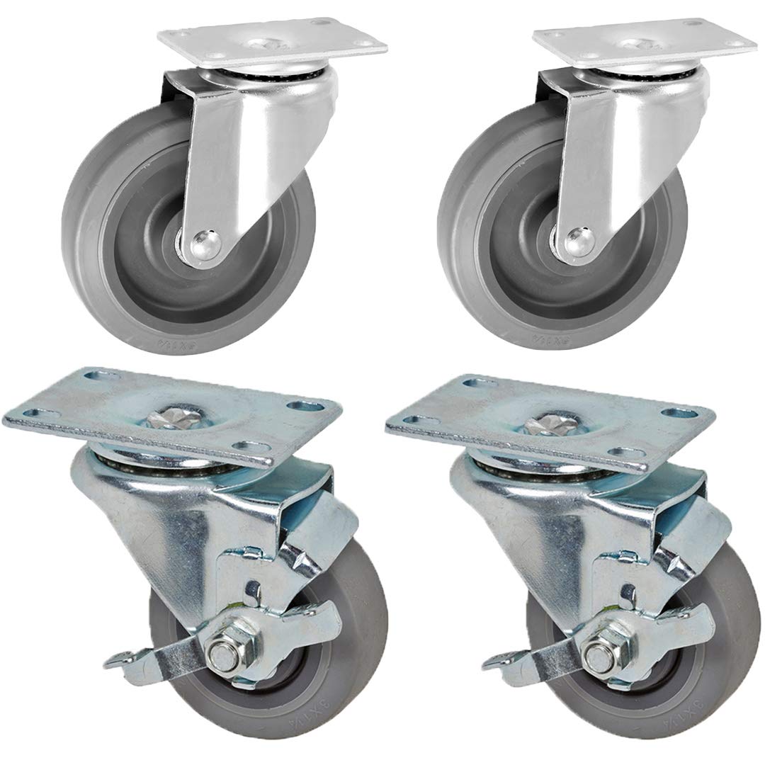 ICON CASTER Wheels 5000 Series 4 Mirage Rubber Caster| 2 Swivel Total Plate Casters | 2 Swivel Top Lock Caster | Load Capacity 250 LBS per, 1000 Capacity per Package
