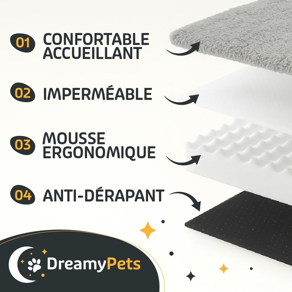 SWEET NIGHT Panier pour Chien Imperméable Déhoussable Lavable Orthopédique 104x69 cm Gris