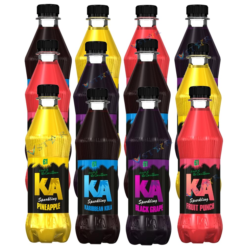 Sparkling Fruit Punch,Pineapple,Black Grape & Karibbean Kola Soda Flavoured Drinks Pack PM £1, 500ml (Pack of 12 (Full Box), Random Mixed)