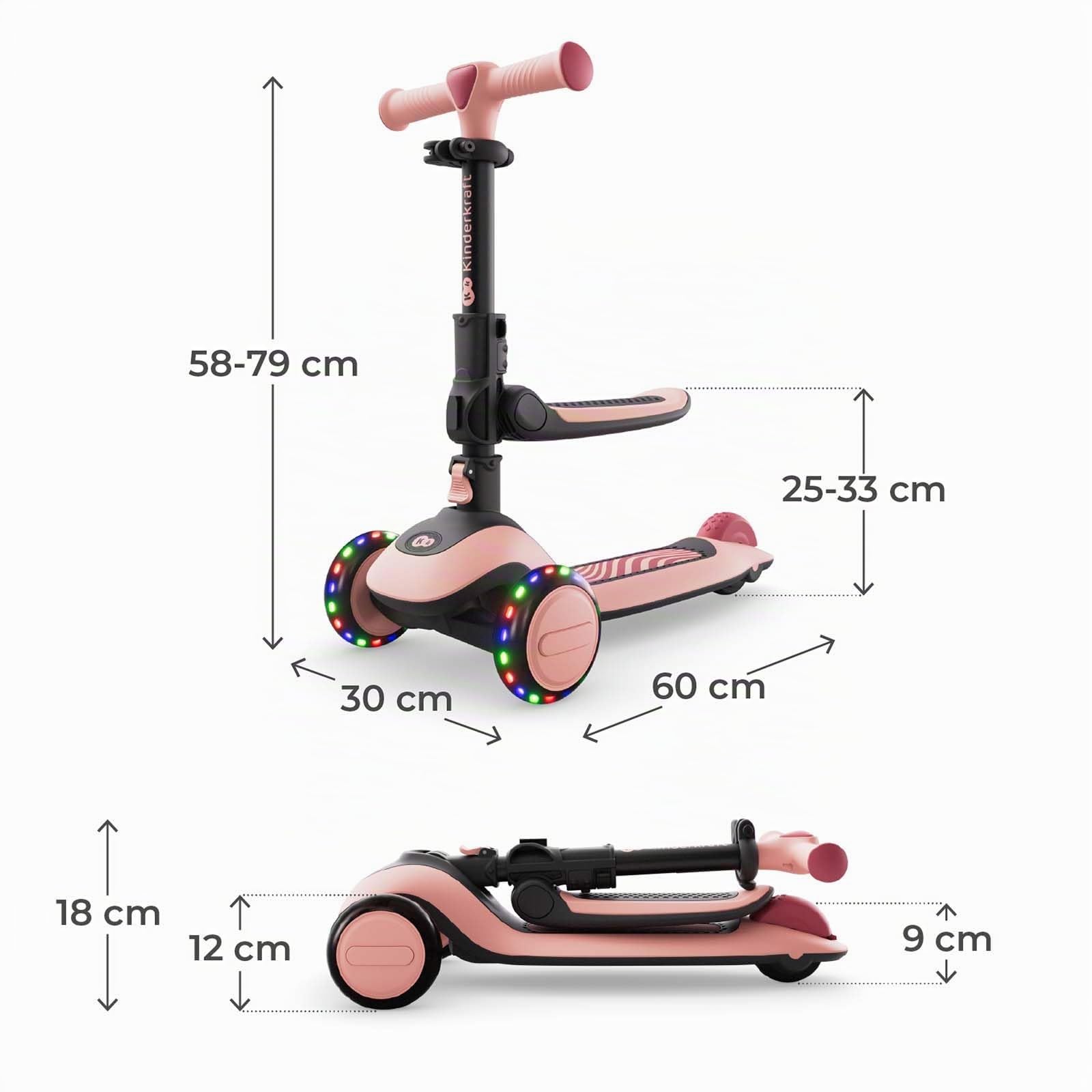 Kinderkraft Halley 2, Correpasillos Desde 12 Meses y Patinete Desde 24 Meses, 2 en 1, para Niños, Ajustable, Triciclo, Bici sin Pedales, 3 Ruedas, LED, Multifuncional, hasta 50 kg, Rosa