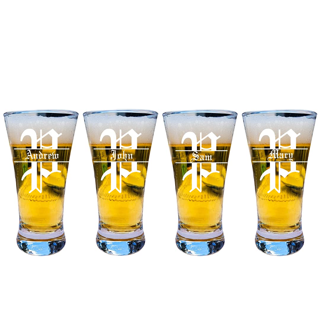 LAS VILLAS DESIGNS Personalized Pilsner Tasting Glass (Set of 4) | Fully Customizable | Clear Glass