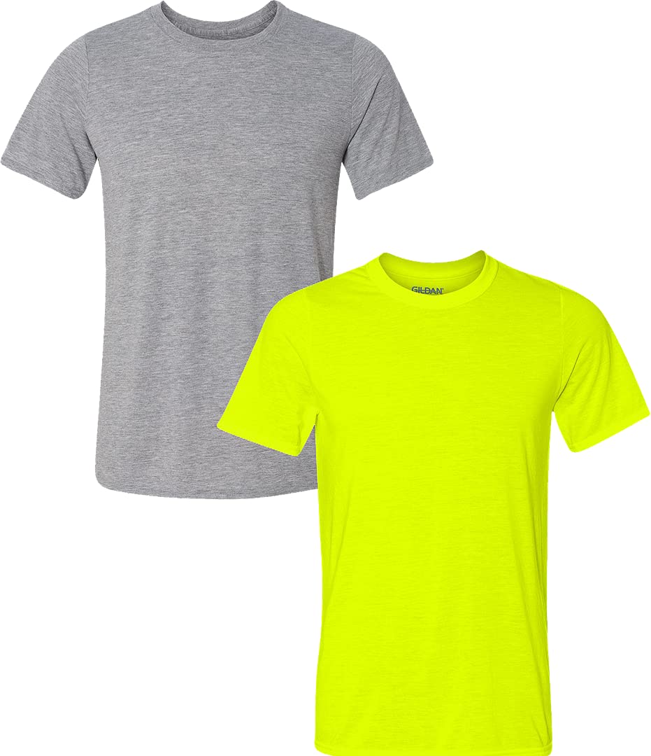Gildan Herren-T-Shirt, feuchtigkeitsableitend, Polyester, 2er-Pack, Sportgrau/Sicherheitsgr n, Gro