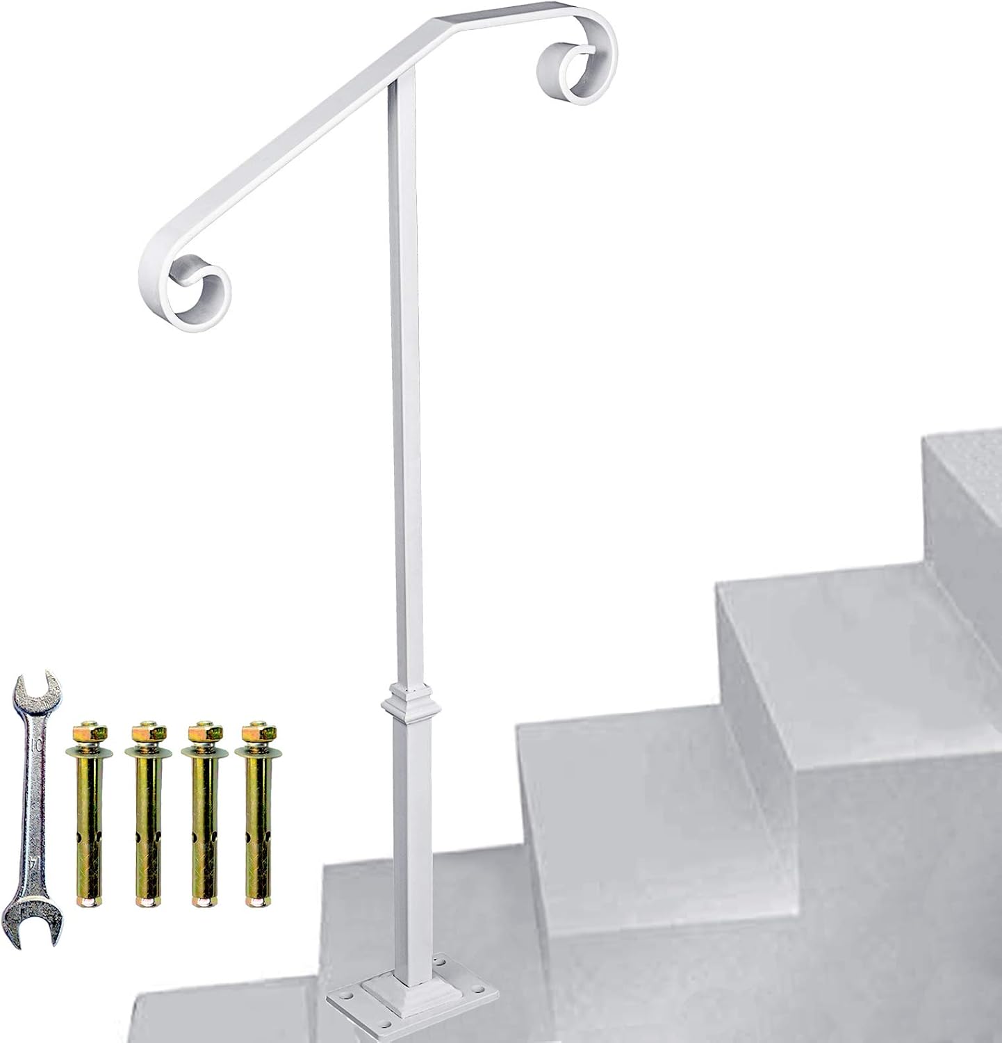 Buy Yahpete Handrail 38.8" Single Post Stair Metal Railing White Single
