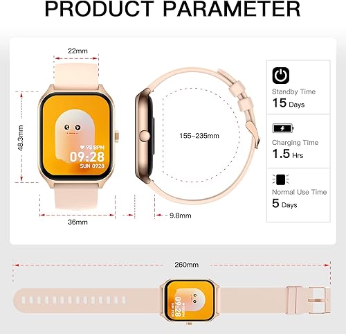 Miniatura 9 de Ypaddbu Reloj inteligente para mujeres y hombres, reloj inteligente con pantalla táctil completa para teléfonos Android e iOS, reloj inteligente de