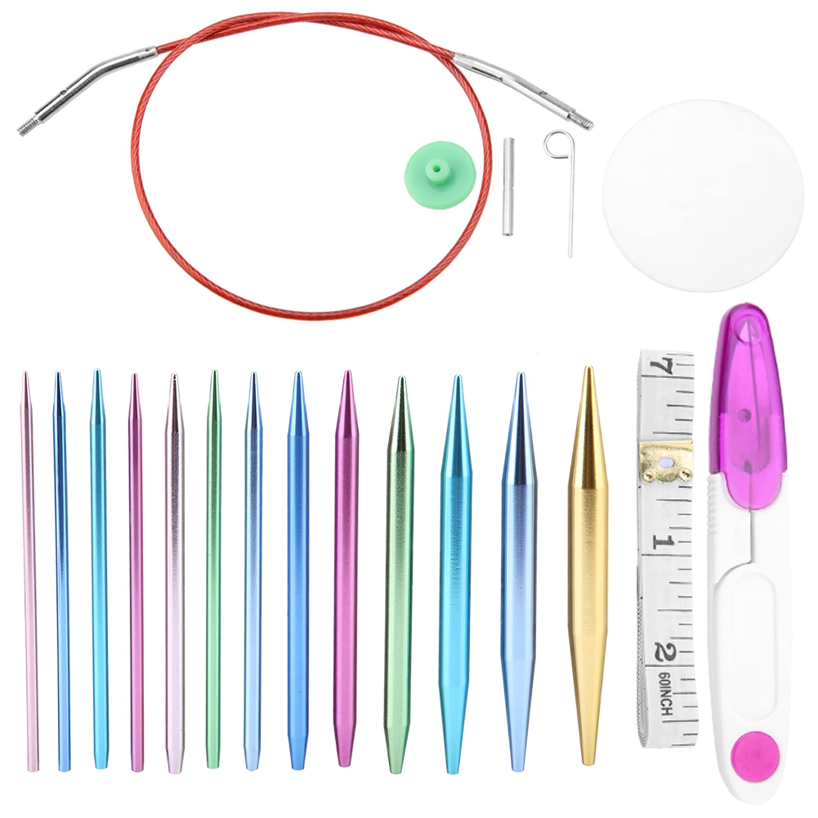 Knittg - Juego de 26 Agujas de Tejer de Aluminio Intercambiables con 4 Cables Circulares de Plástico