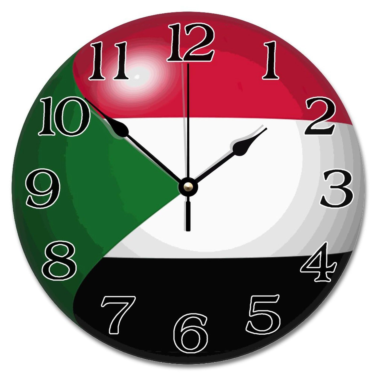 Guangpat Sudan Flag Farmhouse Wall Clock False 3D Ball Sudan Country City Souvenir 12 Inch Round Wall Clocks Battery Operated Quiet Vintage Hanging Clock Wall Decor Gift for Foreign Friend