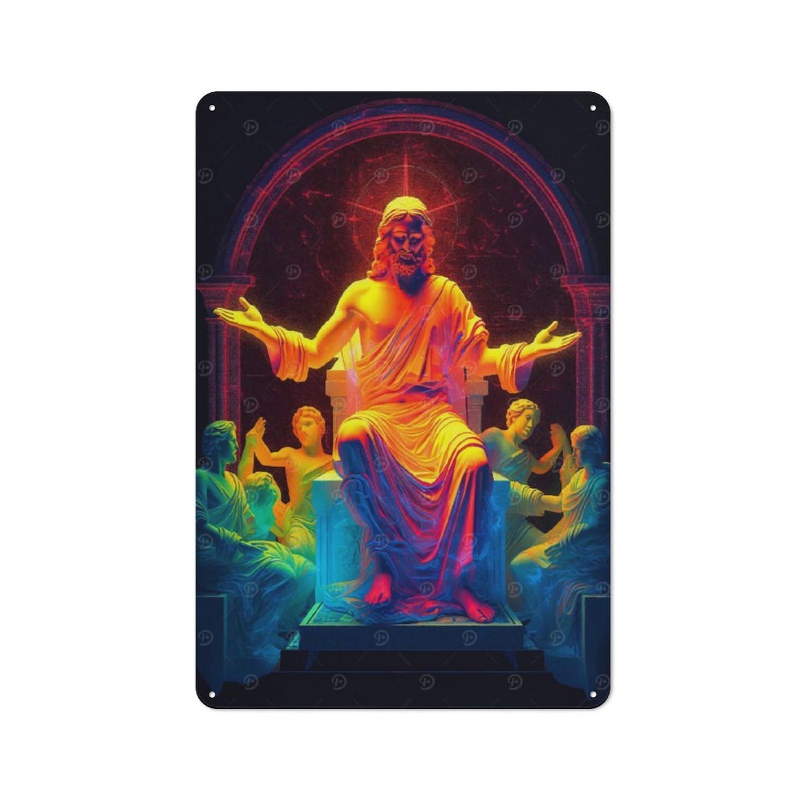 Junmoney Jesus Christ Watercolor Vintage Tin Wall Plaque 30X20cm For Studio Or Craft Room, For Garage, Workshop And Man Cave Decoration