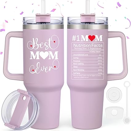 LiqCool Mom Birthday Gifts - 40 Oz Best Mom Ever Tumbler Gifts for Mom from Daughter Son, Unique Popular Birthday Gifts Ideas for Mom Wife, Happy Birthday Gift Cup for Mom Women(Purple)