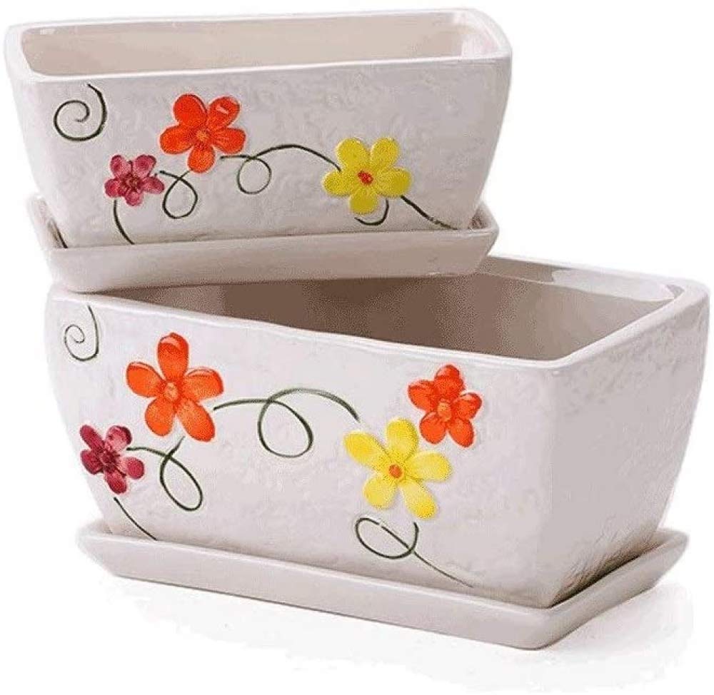 Ceramiczna doniczka, doniczki, 2 prostokątne doniczki, zestaw doniczek, białe ceramiczne soczyste doniczki doniczkowe, rodzinne pojemniki na rośliny doniczkowe