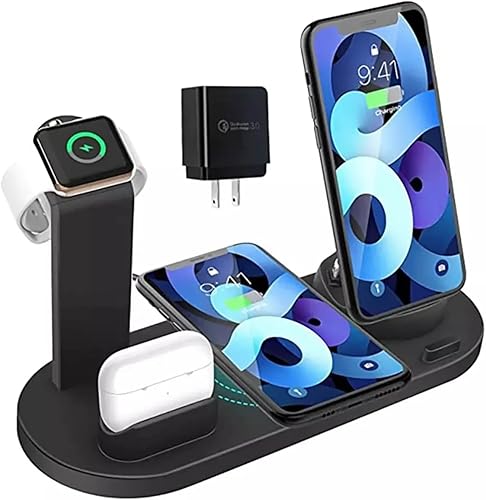 Miniatura 1 de Cargador inalámbrico 4 en 1 Cargadores multifunción 15w Fast 6 en 1 Base de carga para AirPods Watch Phone iPhone 14131211propro maxXXmax (negro)