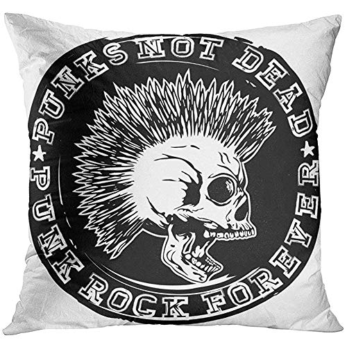 Throw Pillow Cover Death Stamp with Skull and Lettering Punks Not Dead