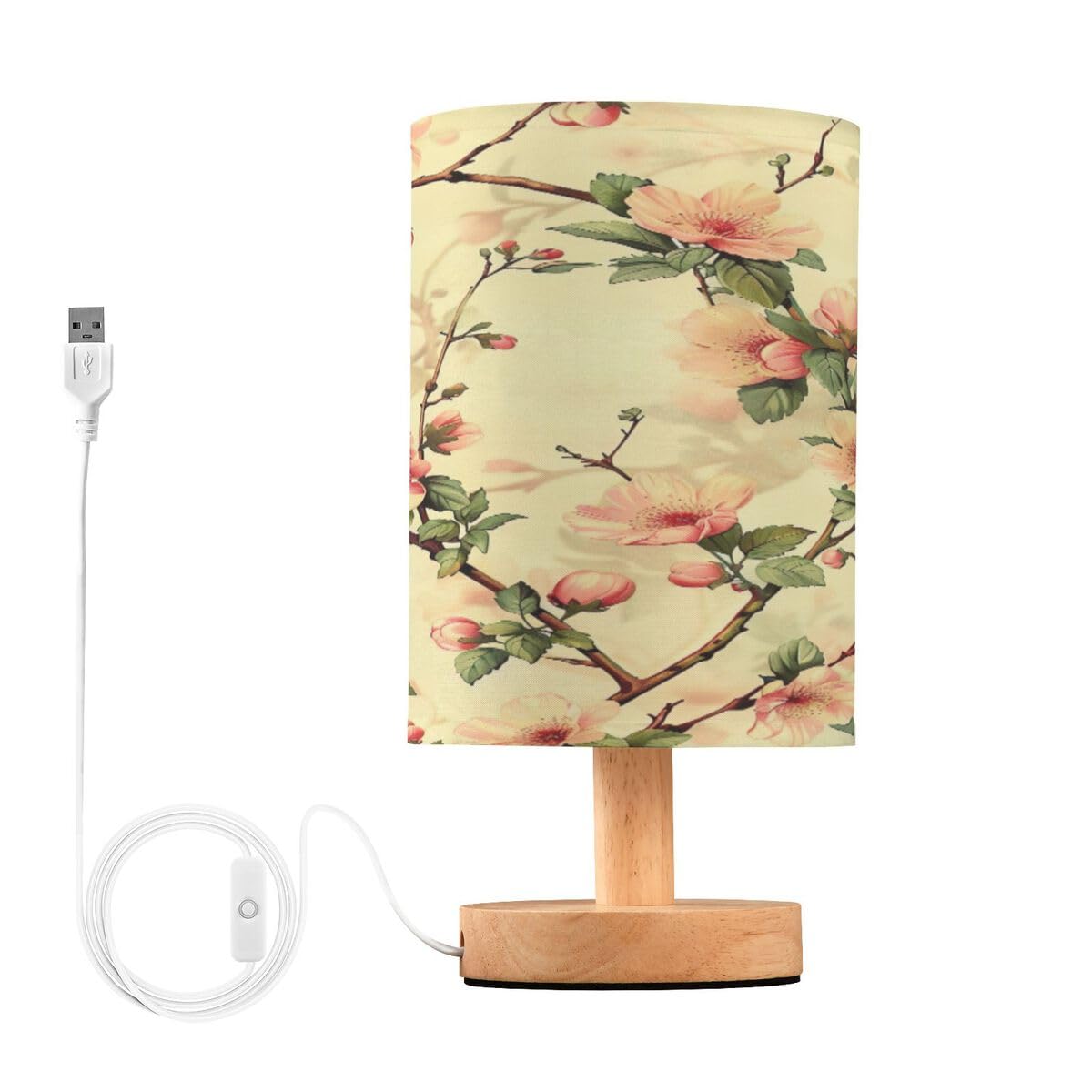 JUMBEAR Small Eye Care Table Lamp,Beautiful Plum Blossoms Bedside Lamps Nightstand Lamps with Flaxen Fabric Shade for Kids Room Living Room Office Desk