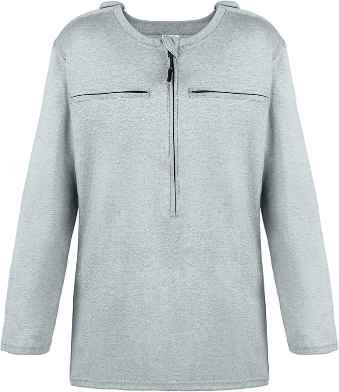 Chemo Port 5 Access Point Shirt for Women Long Sleeves Post Surgery Recovery Tee Snap Tear Away Side Zippers Off Unisex Shirt