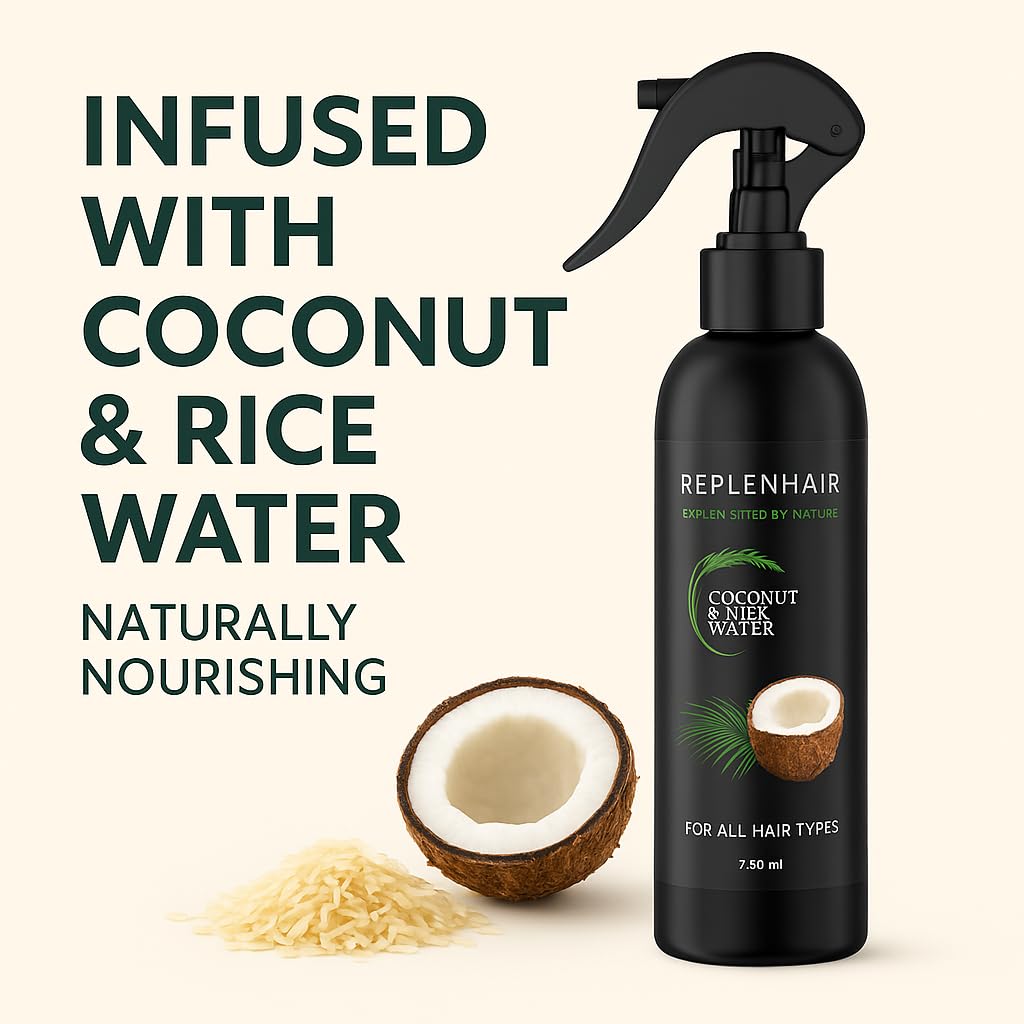 Reiswasser-Kokosnuss Haarspray – Leave-In-Conditioner mit Kokosöl & ätherischen Ölen für Haarwachstum, reduziert Haarausfall & Schuppen, fördert dichteres Haar – 250 ml