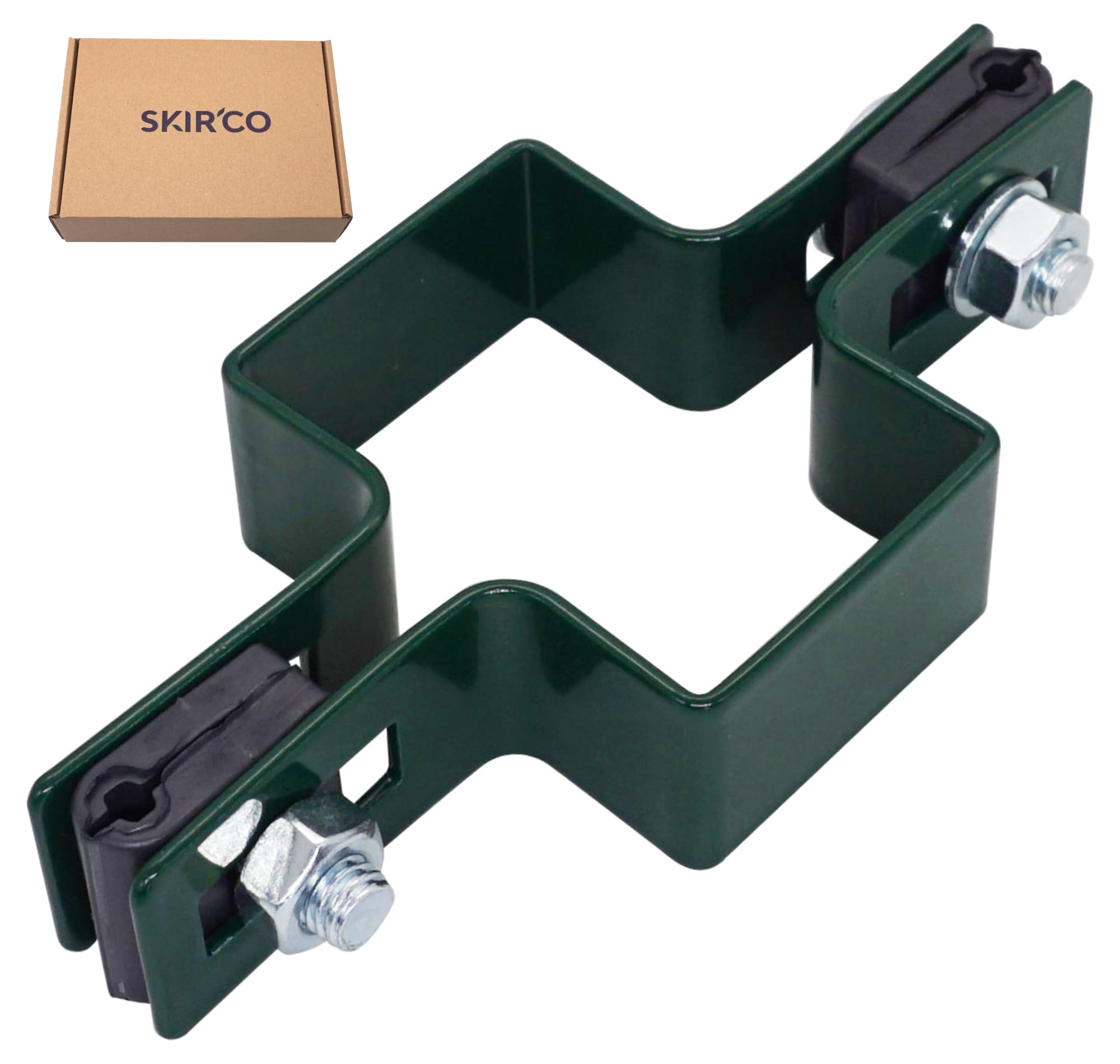 SKIR'CO (10 uds) Abrazaderas verdes, abrazaderas centrales rectangulares de 40 x 60 mm para postes de cercas, abrazaderas para paneles de malla de alambre soldado, color RAL 6005