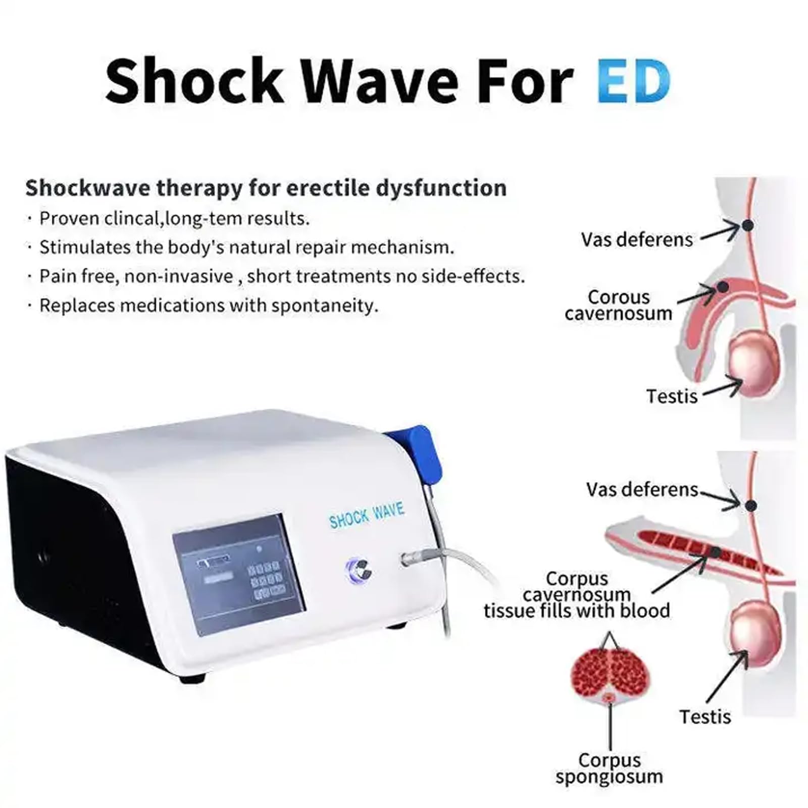 ESWT Shockwave ED Therapy Machine pozaustrojowa maszyna do terapii ED z 5 głowicami masującymi, do łagodzenia bólu stawów i mięśni, regeneracji mięśni i tkanek kostnych