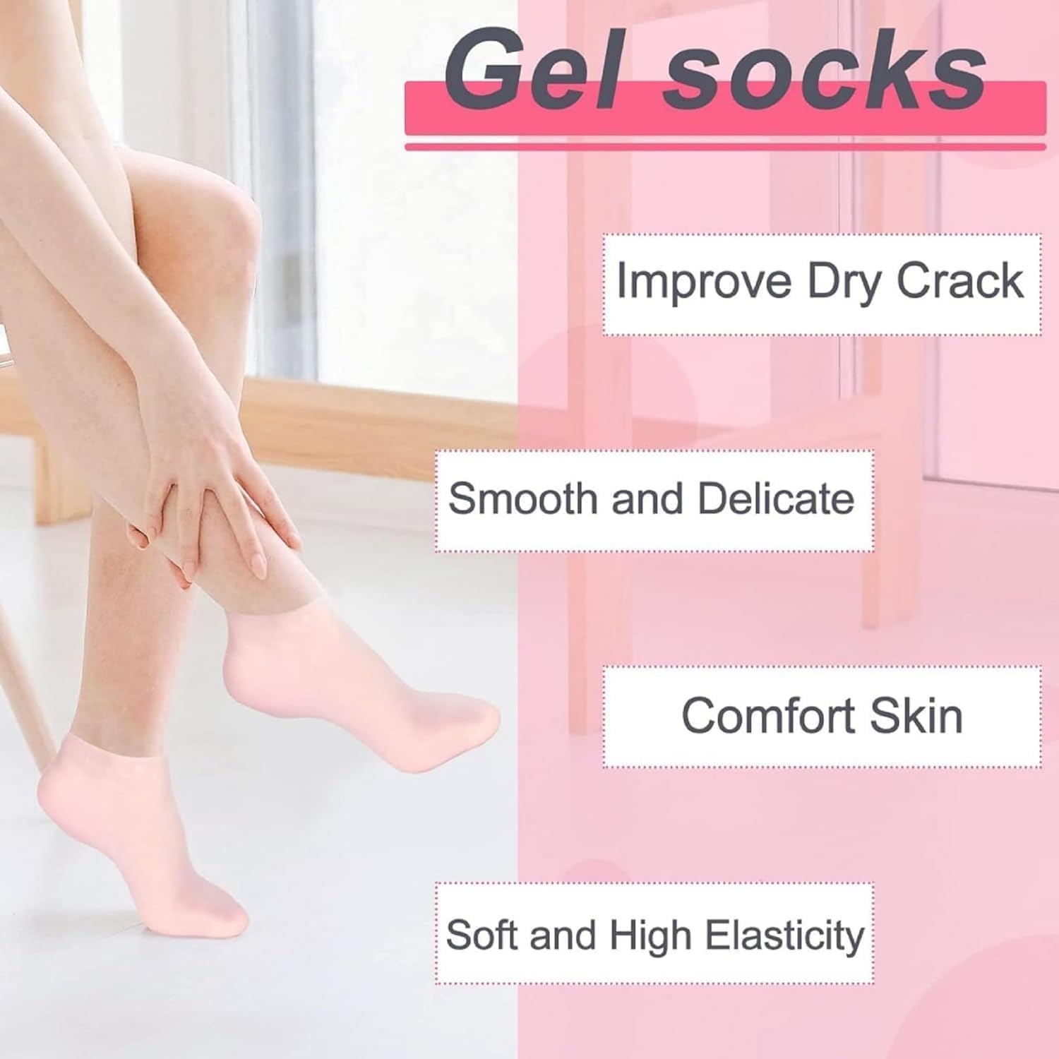 NIYANETAIL Silicone Heel Socks for Crack Repair | Spa Gel Socks with Natural Oils & Vitamin E | Moisturizing Foot Protector for Dry, Cracked Heels | Unisex Comfort for Women & Men 4