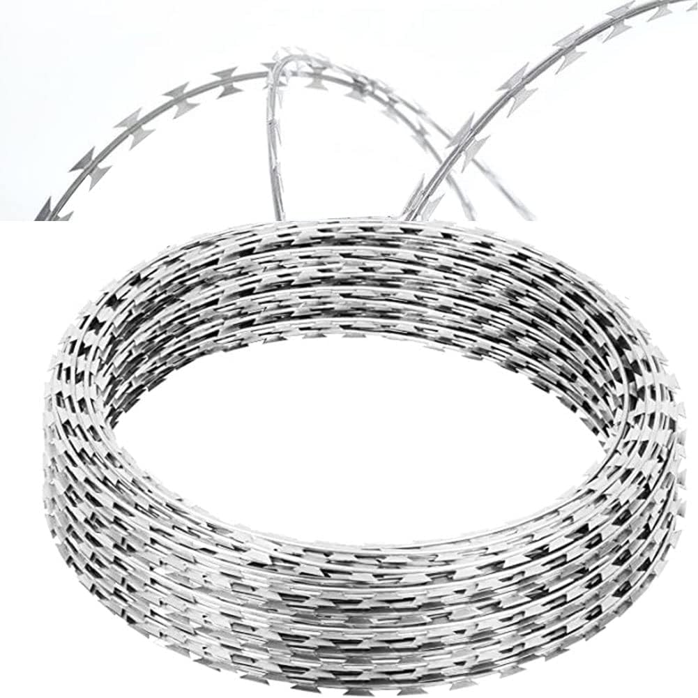 Alambre de Afeitar galvanizado Malla de Alambre púas, Malla Anti-trepa, Bobina en Espiral Acero Inoxidable (40 m)
