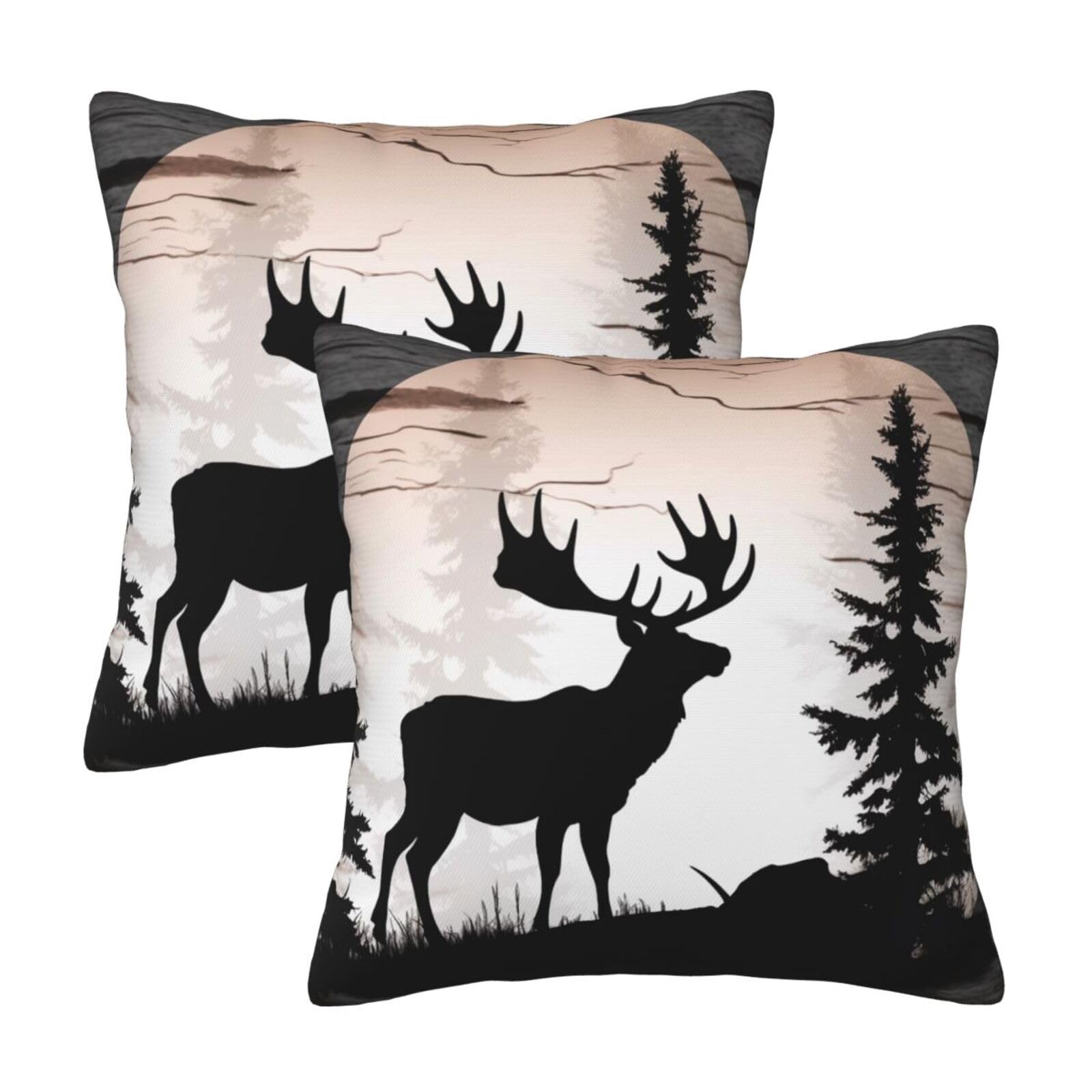 Wild Elk Black Silhouette Throw Pillow Cases 2 Pack Square Pillowcases Soft Pillow Protectors for Couch Livingroom Sofa Bed Office Car,40x40 CM