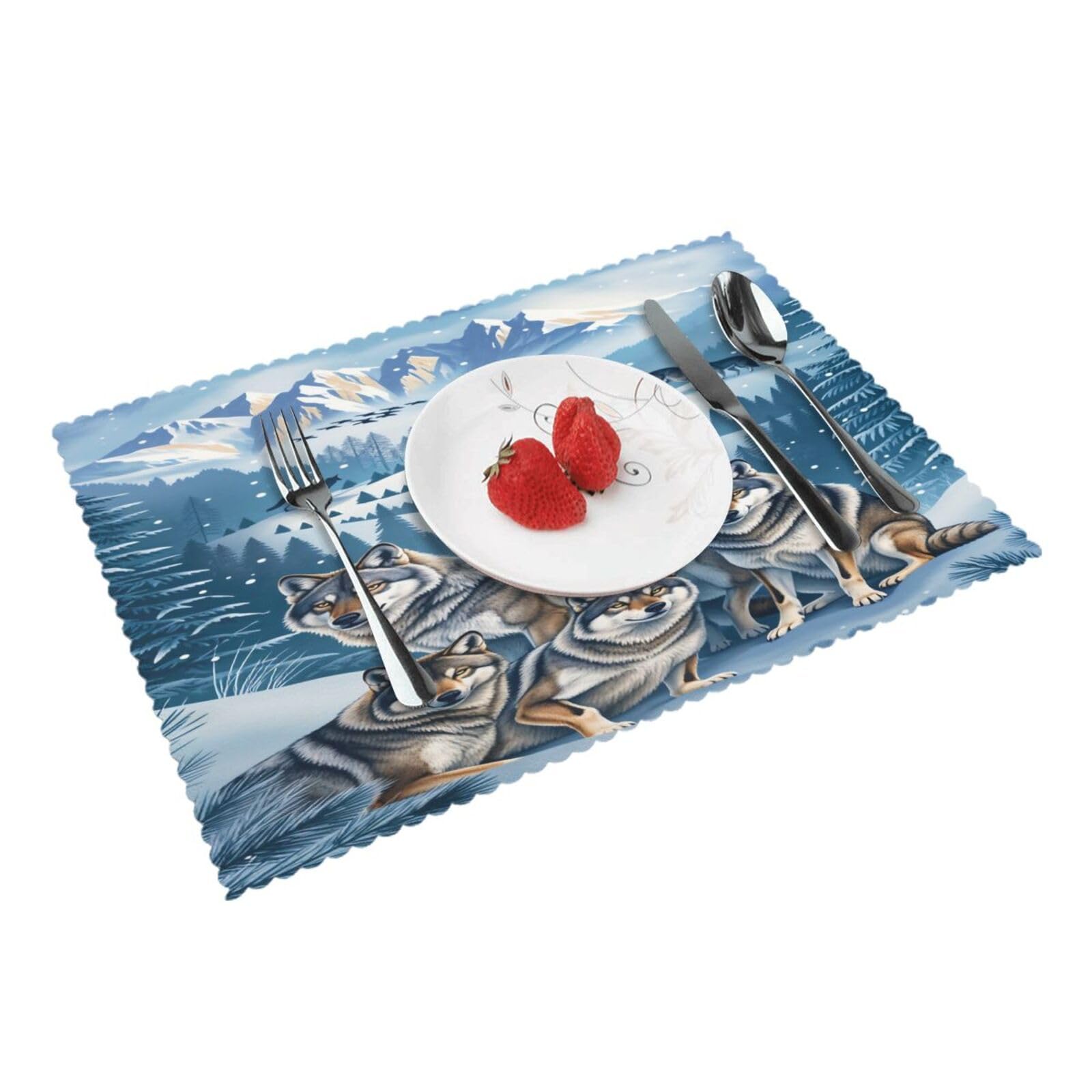 Winter Wolf Placemats Set of 4 Print Table Mats Place Mats Table Decor for Kitchen Dining 12X18 in