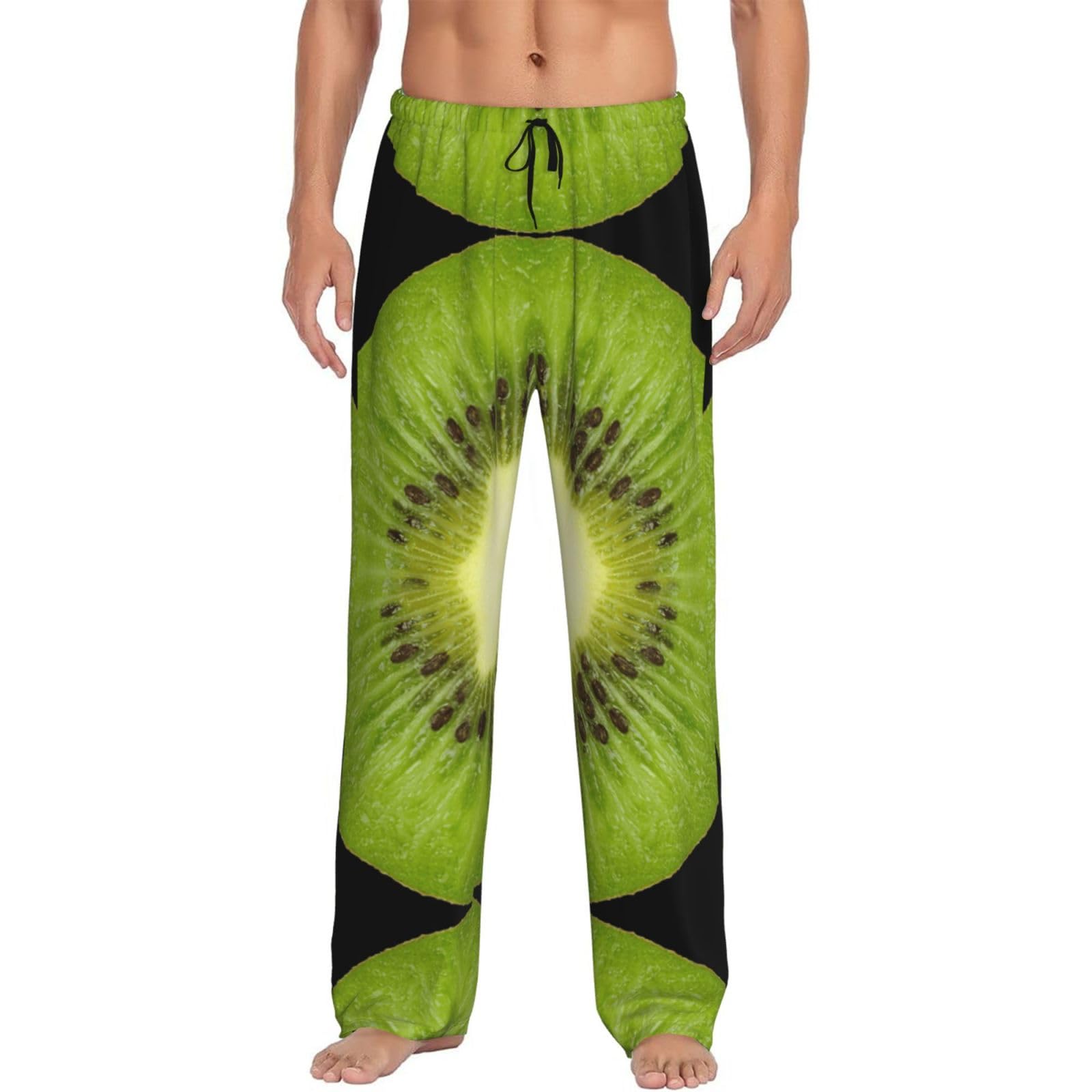 Kiwi Slice Men'S Pajama Bottom Pants Sleepwear Lounging Relaxed House Pjs Pants With Side Pockets
