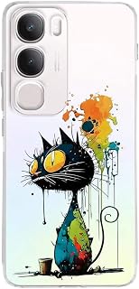 Vivo Y29 5G ile Uyumlu Splash Kedi Tasarımlı Şeffaf Silikon Kılıf