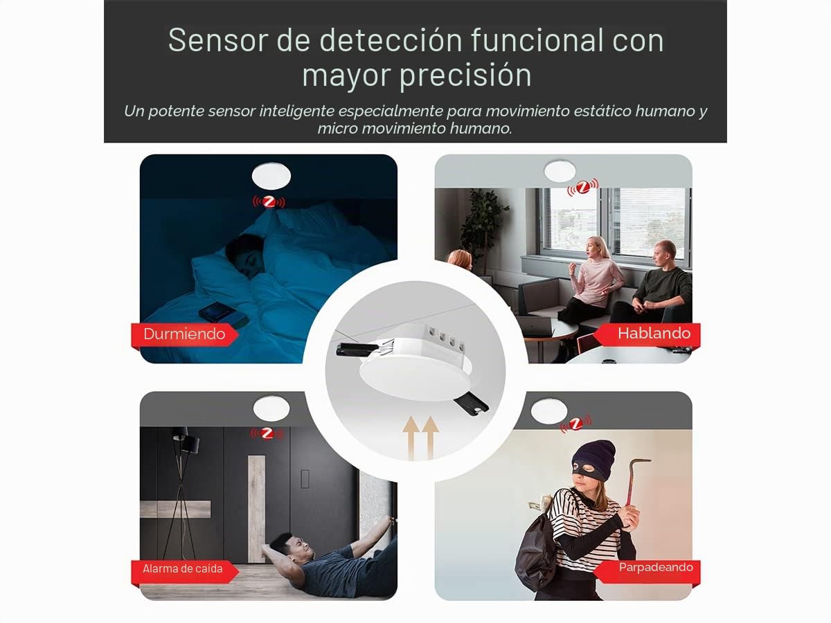 ZigBee Sensor de Presencia de Personas, Detectores de Estado de Movimiento Dormir Hablando de Caída Accidental, Instalación Empotrada