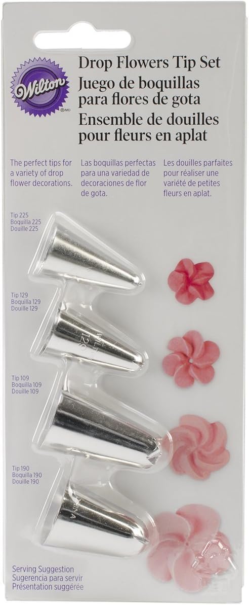 Wilton Drop Flower Decorating Piping Tip Set, 4 piece set, Grey