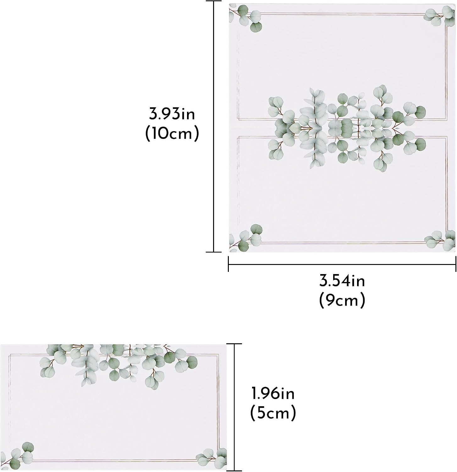 Greenery Eucalyptus Place Cards, 50-Pack, Gold Frame Tent Table Name Cards for Wedding, Banquet, Party Seating & Buffet Labels