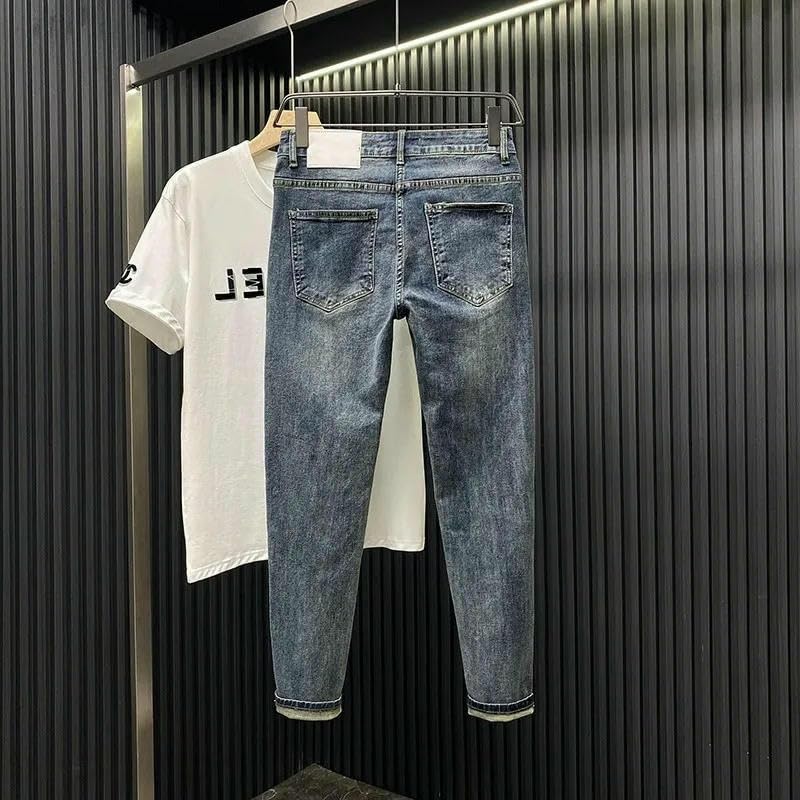 Jeans for Men Retro Korean Slim Fit Leg Pants Blue Straight Jeans Casual Pants Tapered Denim Trousers3