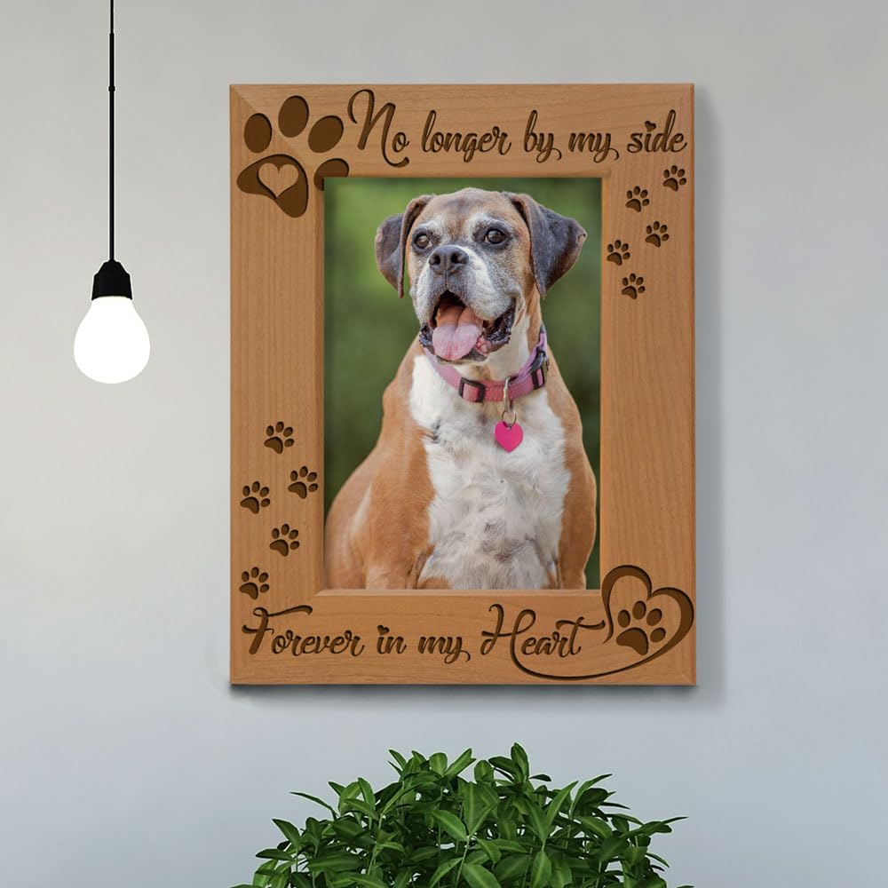 KATE POSH Marco de fotos de madera No Longer by my Side, Forever in my Heart, conmemorativo para mascotas para perro o gato (5 x 7 pulgadas, vertical)