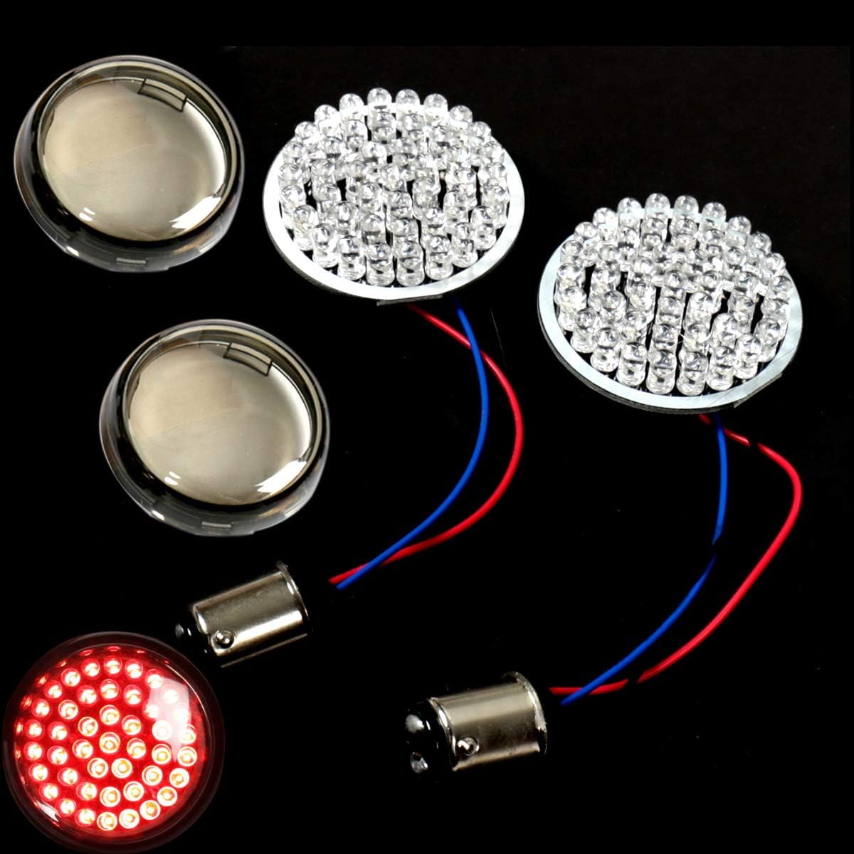 1Pair Red LED Turn Signal Running Light Insert For 2011-2018 Harley Bullet 1157 Bulb FL FX XL Smoke Lens touring dyna softail sportster street road electra glide